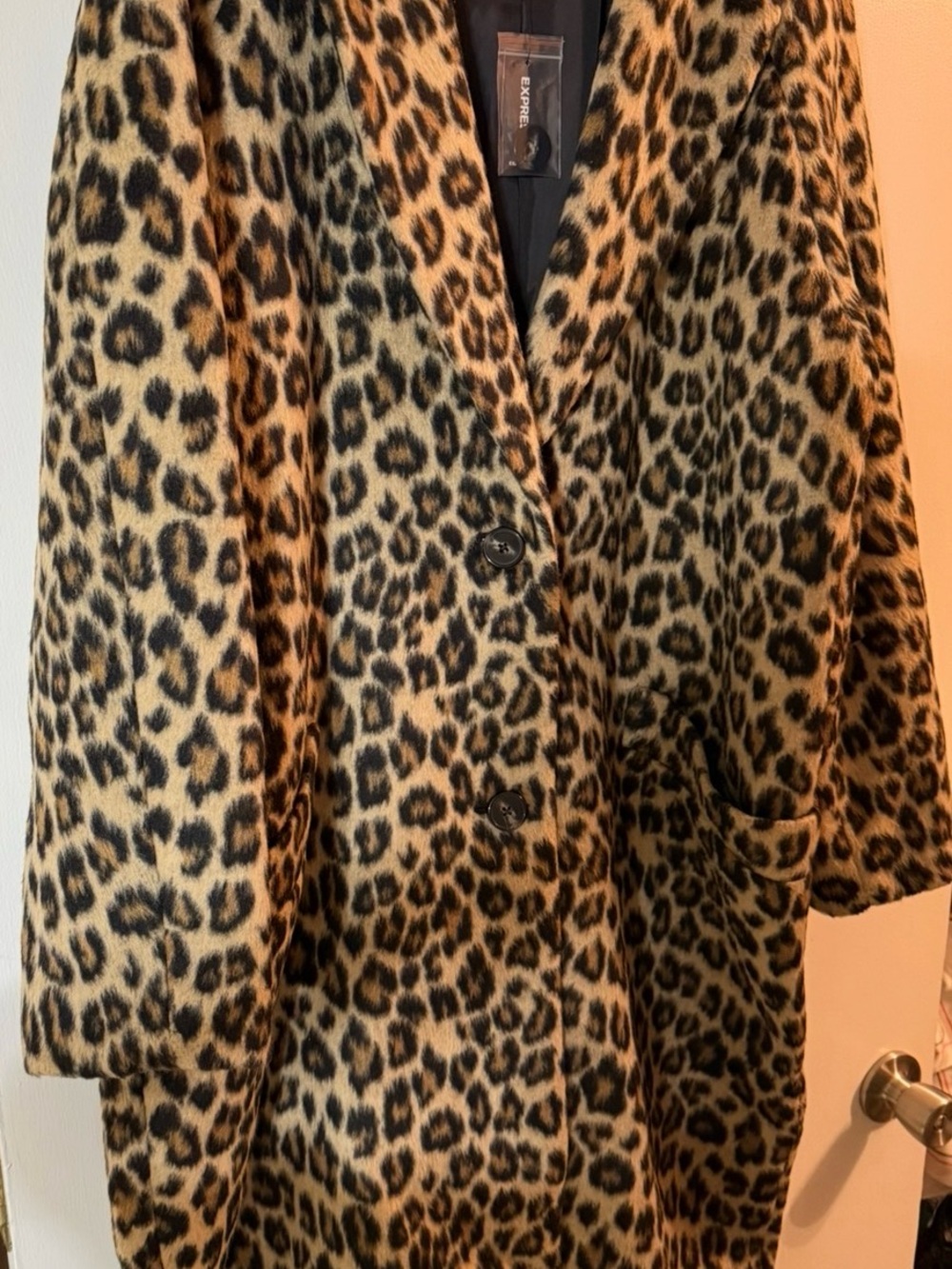 Express Leopard Print Button-Front Coat - Tan & Black